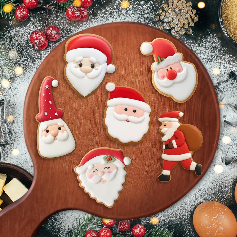 FUSOTO 6PCS Santa Cookie Cutter Set, Christmas Cookie Cutters, Holiday Shaped Biscuit Molds, Stainless Steel Baking Supplies for Homemade Cookies, Christmas Santa - Image 4